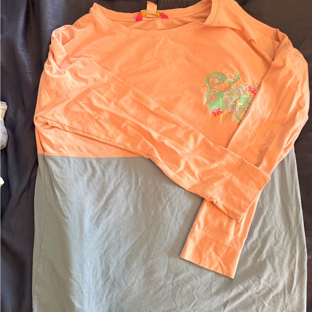 EUC Lilly Pulitzer Pink and Gray Colorblock Long-Sleeve Tee